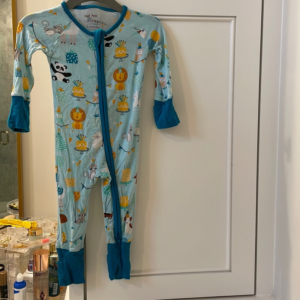 Little Sleepies 0-3 Blue Party Animals Bamboo Viscose Zippy